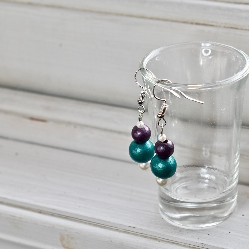 Purple and‎ Turquoise Beaded Earrings
